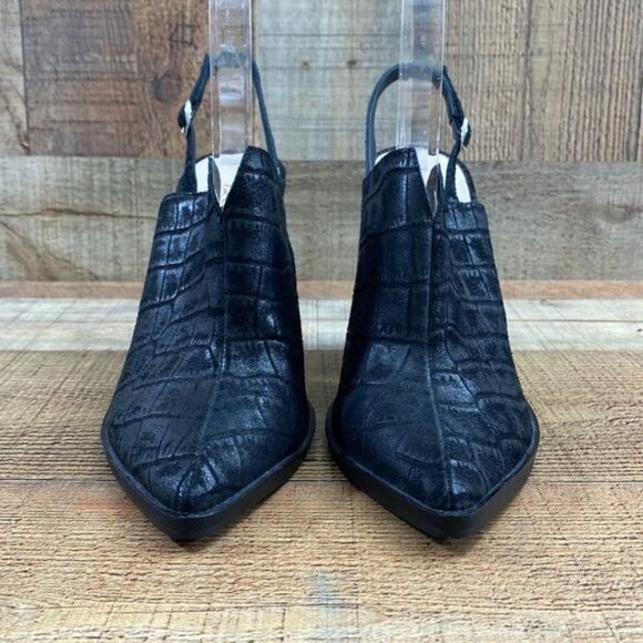 42 Gold Black Croc Slingback Mules Ankle Booties Womens 7.5M Pointed‎ Toe - Picture 2 of 13